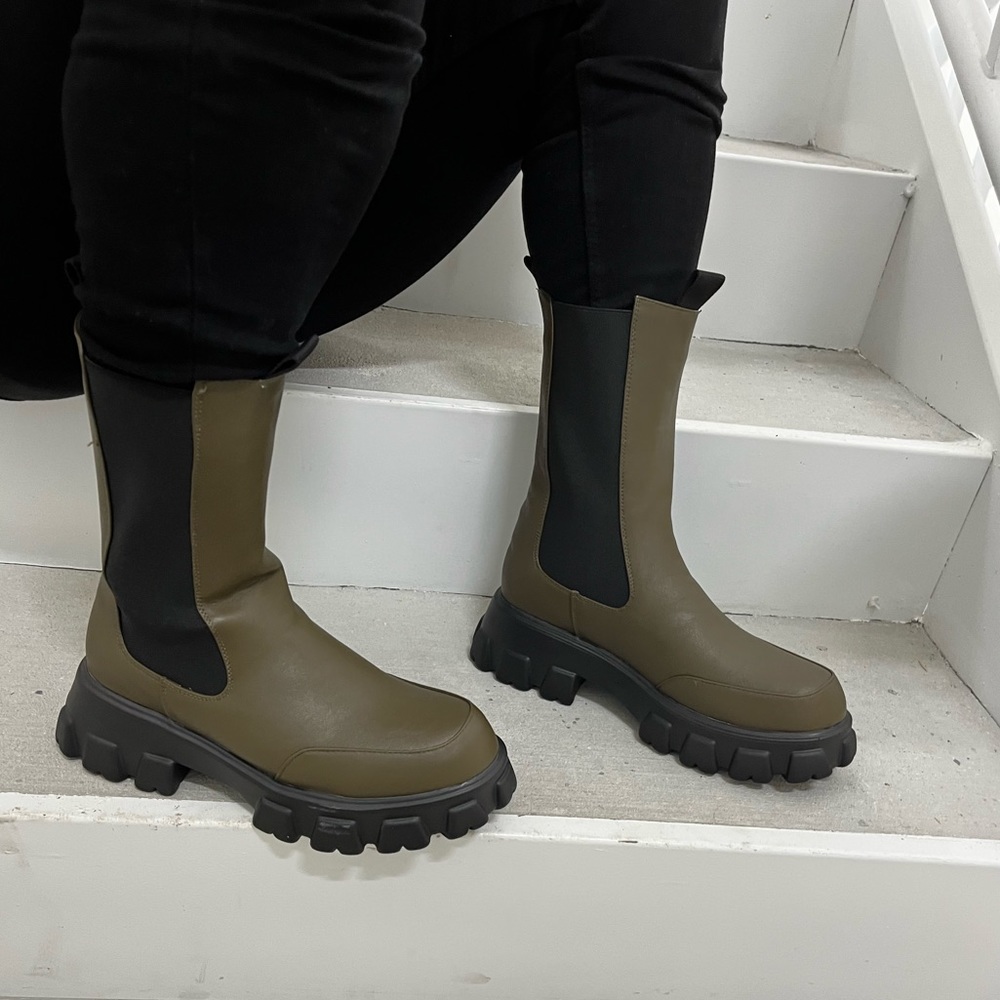 Olive and Black Lug Boot